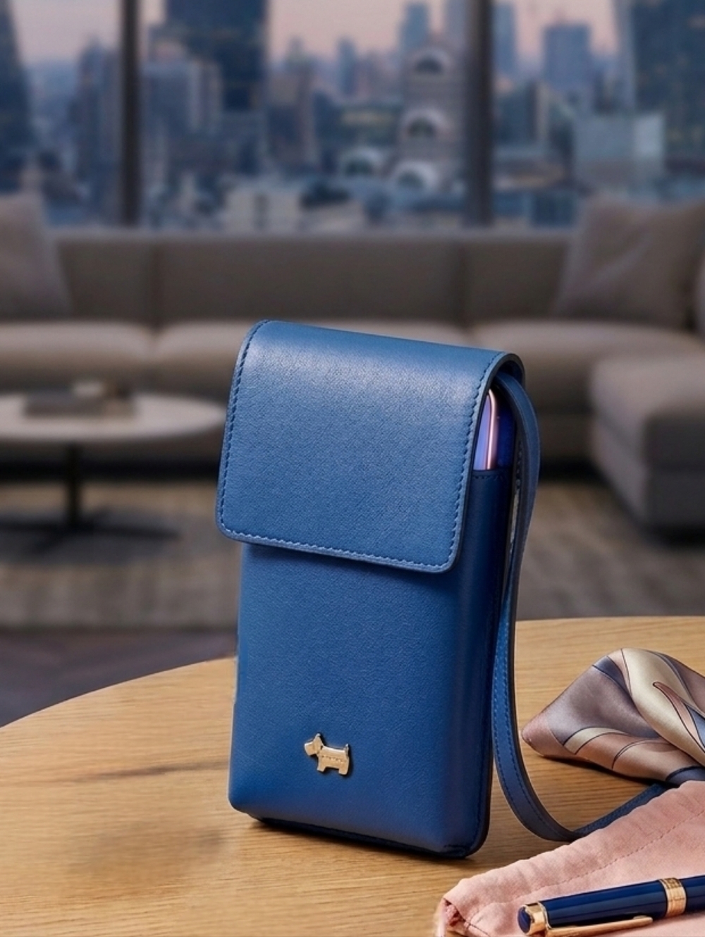 RADLEY LONDON College Blue Leather Phone Crossbody Bag